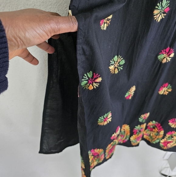 Ada Embroidered Floral Dress Womens XL Black Red Slits Flowy  Boho Art New - Picture 6 of 14